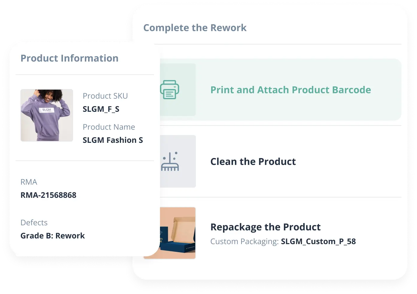 Returns portal and rework workflow